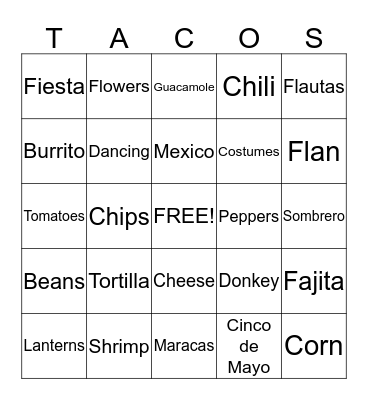 Taco Bingo Card