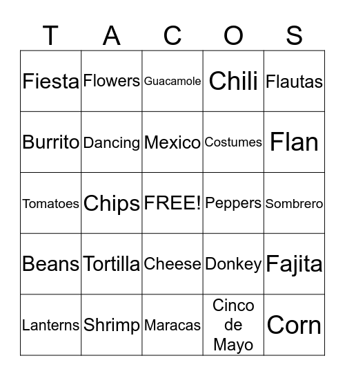 Taco Bingo Card