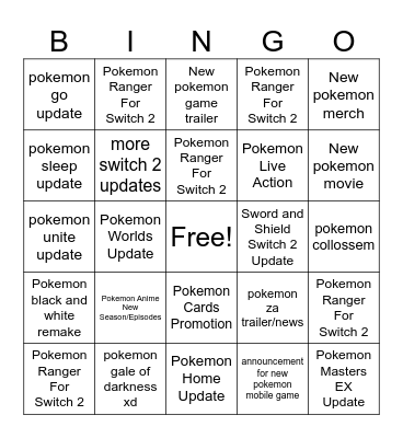 Pokemon Presents July 2025 Bingo Card