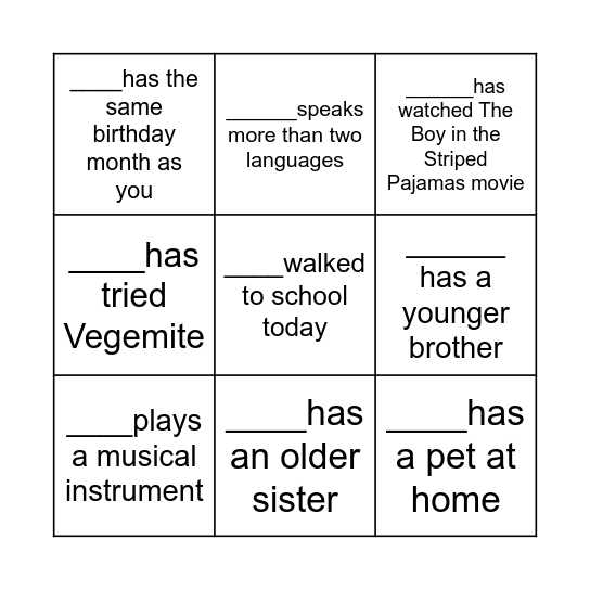 Find Someone Who... Bingo Card