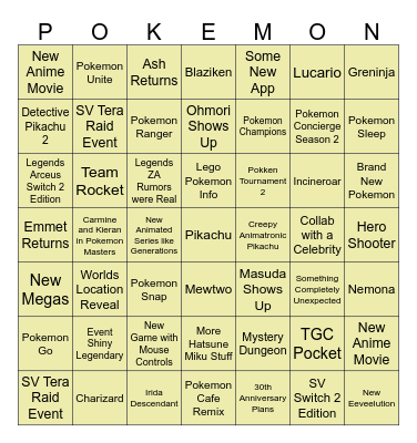 Pokemon Presents 7/22/25 Bingo Card