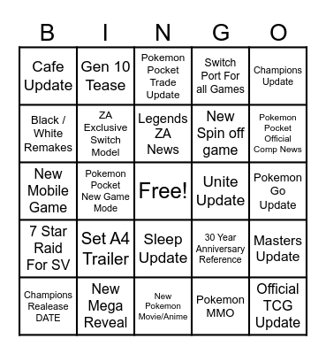 Pokemon Present's BINGO Card
