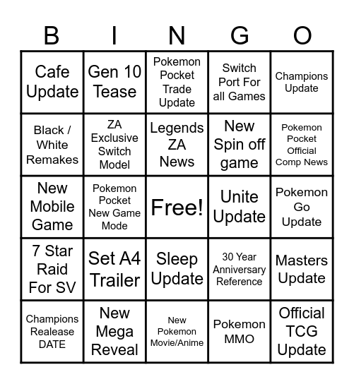 Pokemon Present's BINGO Card