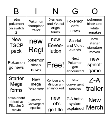 Pokemon presents July 2025 Bingo Card