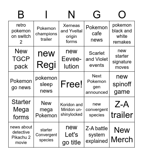 Pokemon presents July 2025 Bingo Card