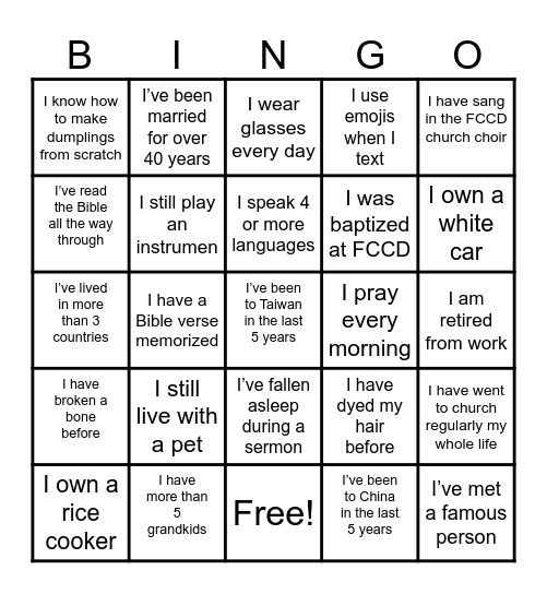 FCCD BINGO Card