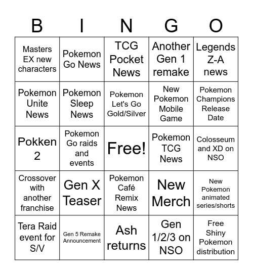 Pokemon Direct 07.22.2025 Bingo Card
