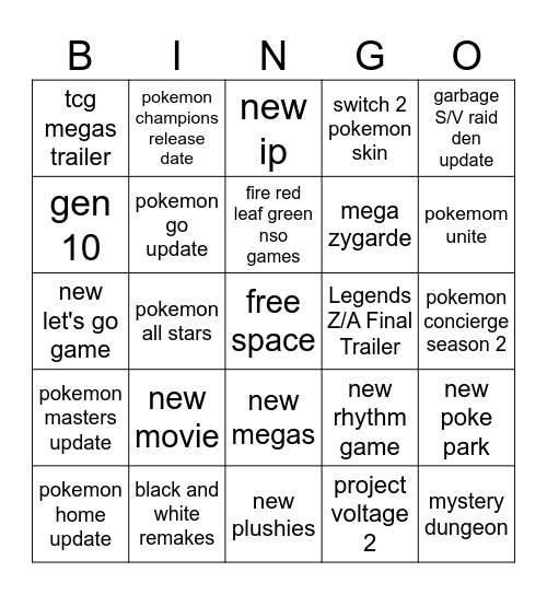 Pokemon Presents Bingo Card
