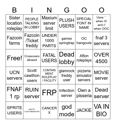 TPRR BINGO Card