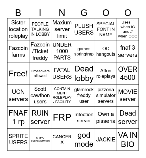 TPRR BINGO Card