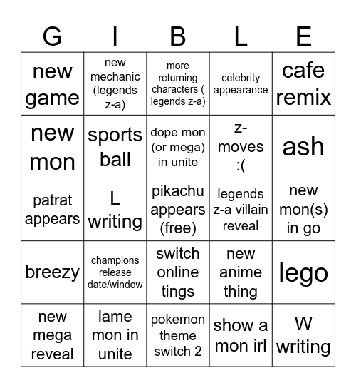 Pokémon Presents Bingo 7/22/25 Bingo Card