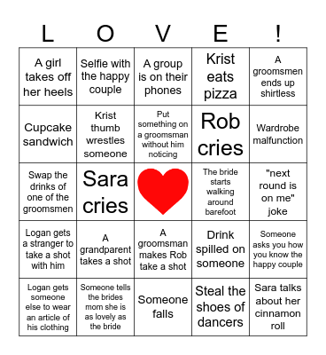 Wedding Bingo Card
