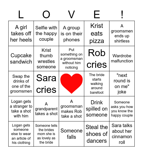 Wedding Bingo Card