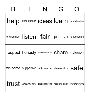 getting to know you and classroom agreement Bingo Card