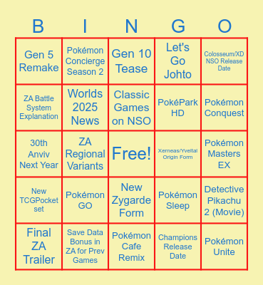 Pokemon Presents July 2025 Bingo Card