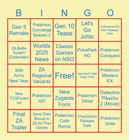 Pokemon Presents July 2025 Bingo Card