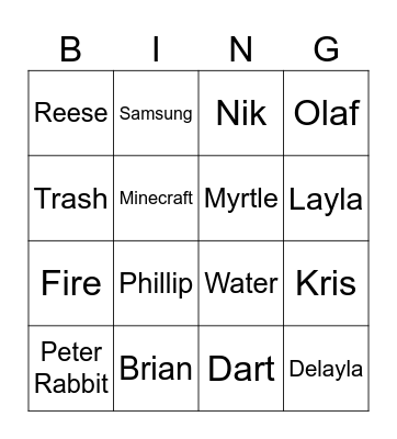 Brian Character Bingo Card