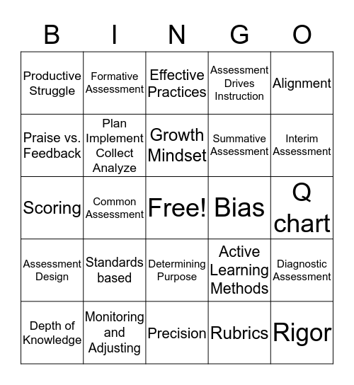 Effective Assessments Bingo Card
