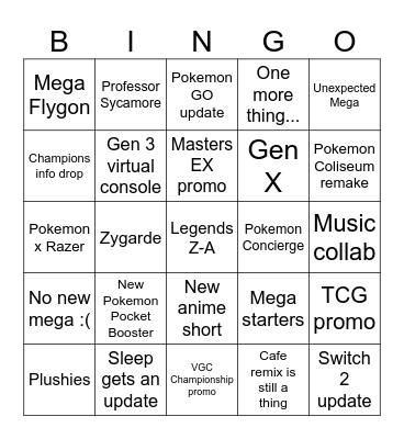 Pokemon Presents July 2025 Bingo Card