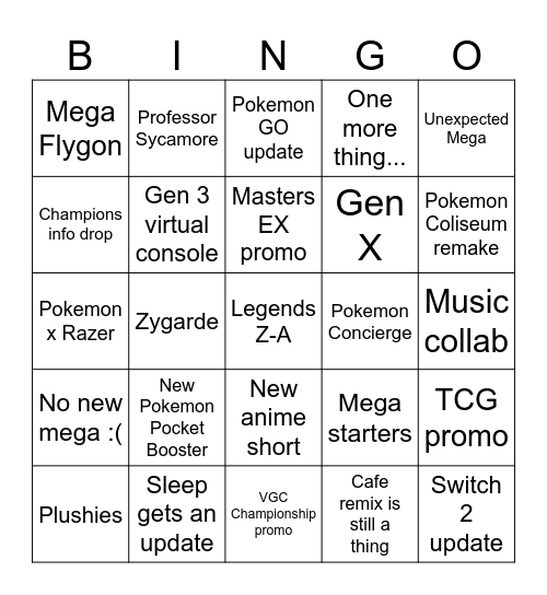 Pokemon Presents July 2025 Bingo Card
