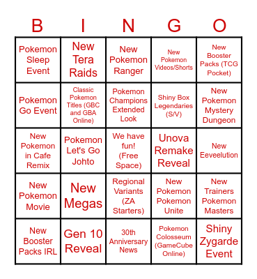 JAG's Pokemon Presents July '25 Bingo Card