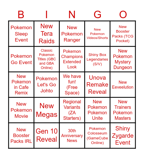 JAG's Pokemon Presents July '25 Bingo Card