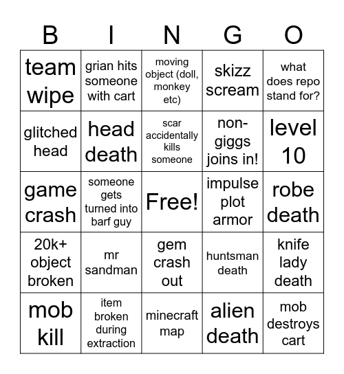 GIGGS REPO Bingo Card