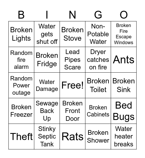 College Apartment Bingo Card