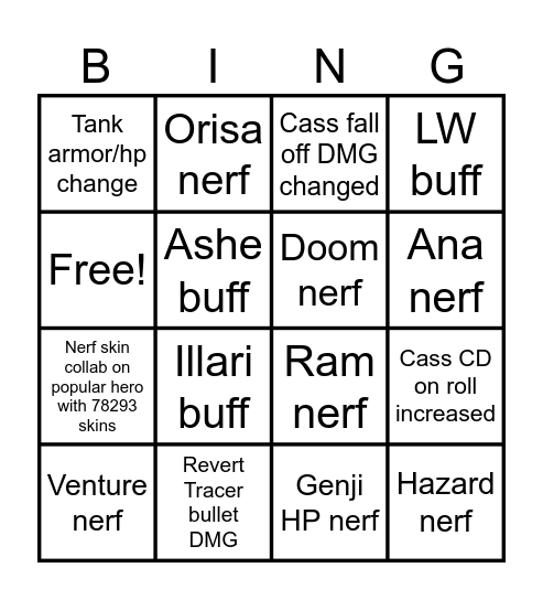 Overwatch S17 Midseason Patch Bingo Card