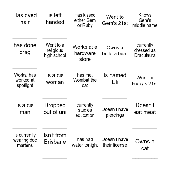 New Friend Bingo! Bingo Card