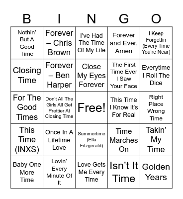 WHAT'S THE TIME MUSIC Bingo Card