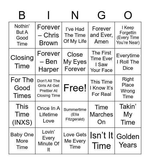WHAT'S THE TIME MUSIC Bingo Card
