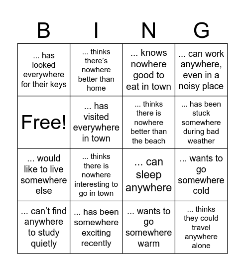 Find Someone Who ... Bingo Card