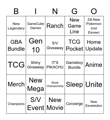 Pokemon Presents July 2025 Bingo Card