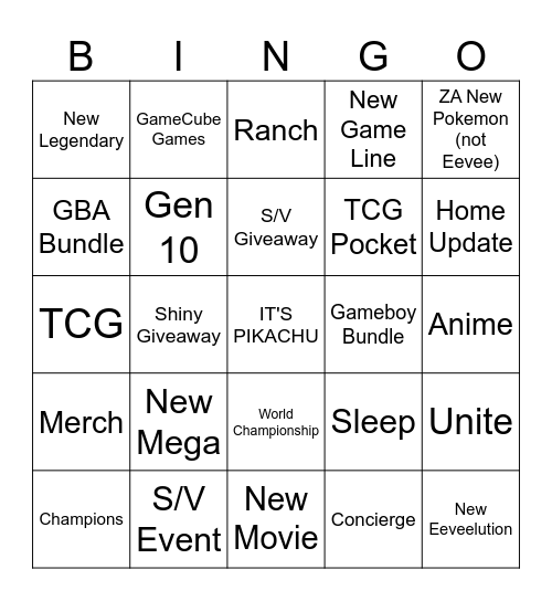 Pokemon Presents July 2025 Bingo Card