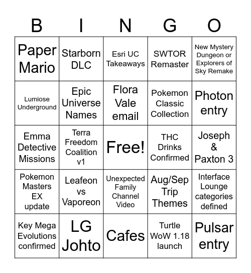 Stardust Prophecy 7/22 Bingo Card