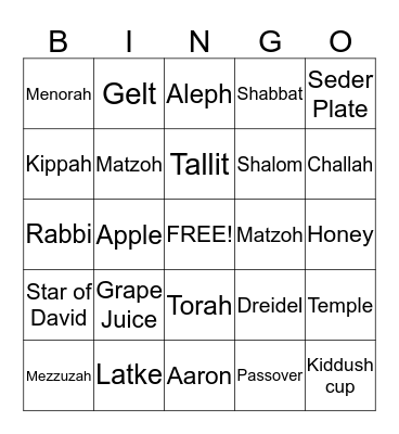 Jewish Bingo Card