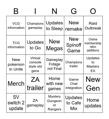 Pokemon Presents July 2025 Bingo Card