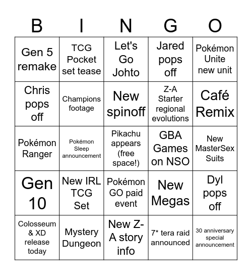 Pokémon presents bingo dyl Bingo Card