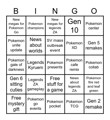 Pokemon presents Bingo Card