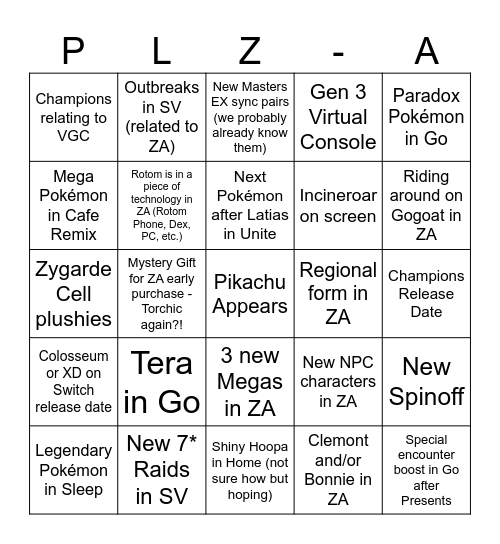 Pokémon Presents July Bingo Card