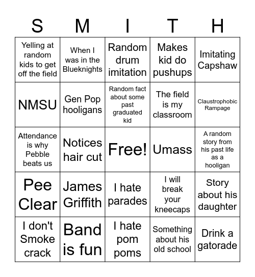 Summer Band Bingo Card