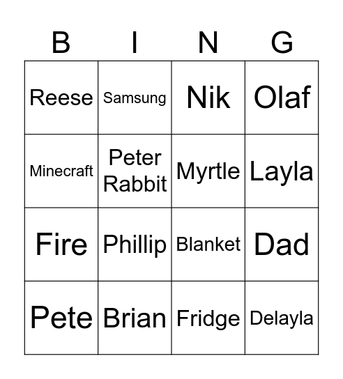 Untitled Bingo Card