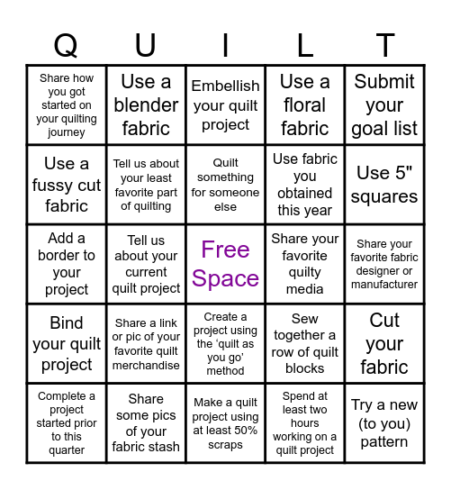 2025 Quiltalong Bingo - Q3 Bingo Card