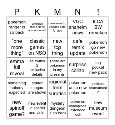 Normal Expectations For Pokemon Day Bingo Card