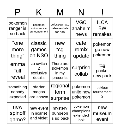 Normal Expectations For Pokemon Day Bingo Card