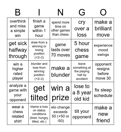 chess tournament bingo Card