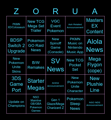 Pokemon Presents Bingo Card