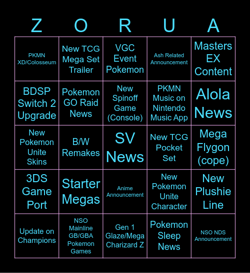 Pokemon Presents Bingo Card