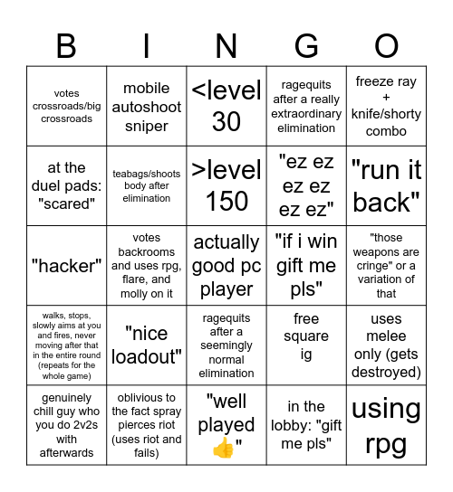 RIVALS Bingo Card